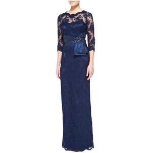 Rickie Freeman Navy Lace Evening Gown